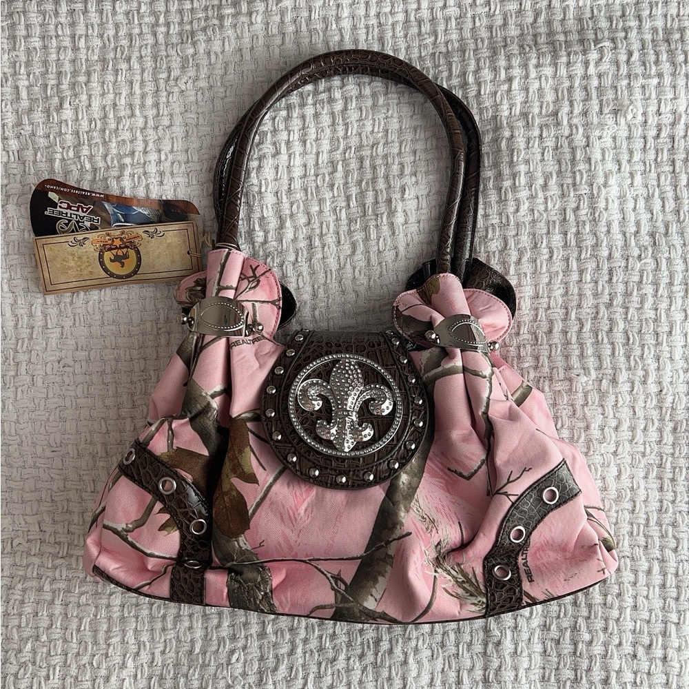 Pink and Brown Camouflage Women's Handbag